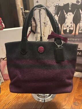 Coach Signature Stripe Wool Stripe Tote